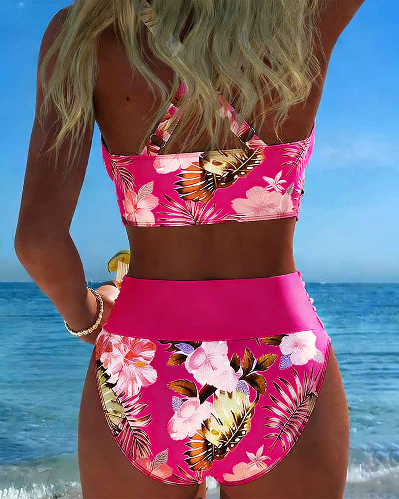 Jolina | Blommig kontrastdelad bikini