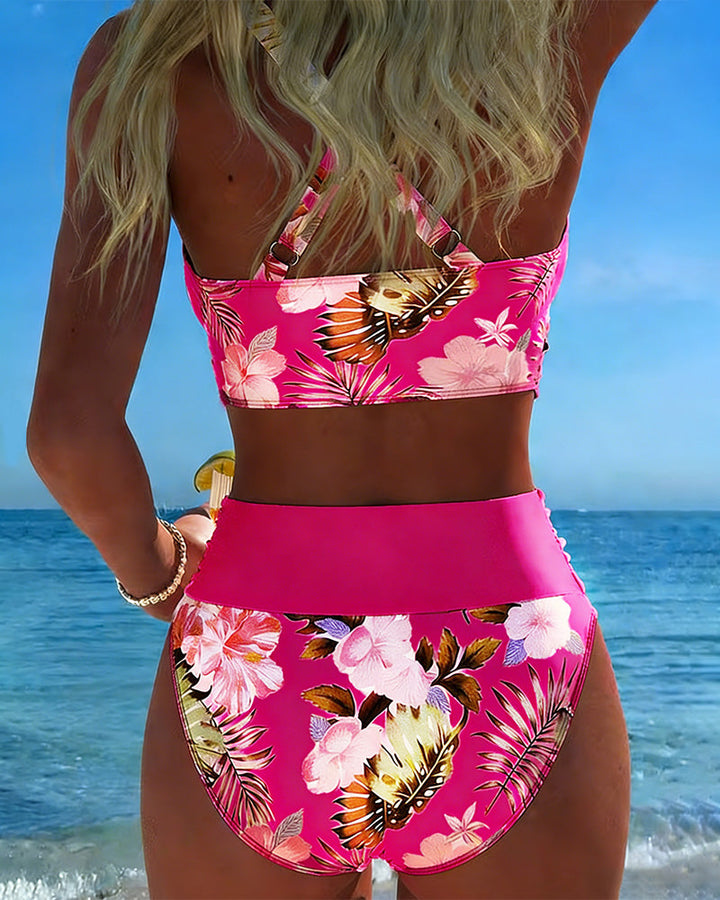 Jolina | Blommig kontrastdelad bikini