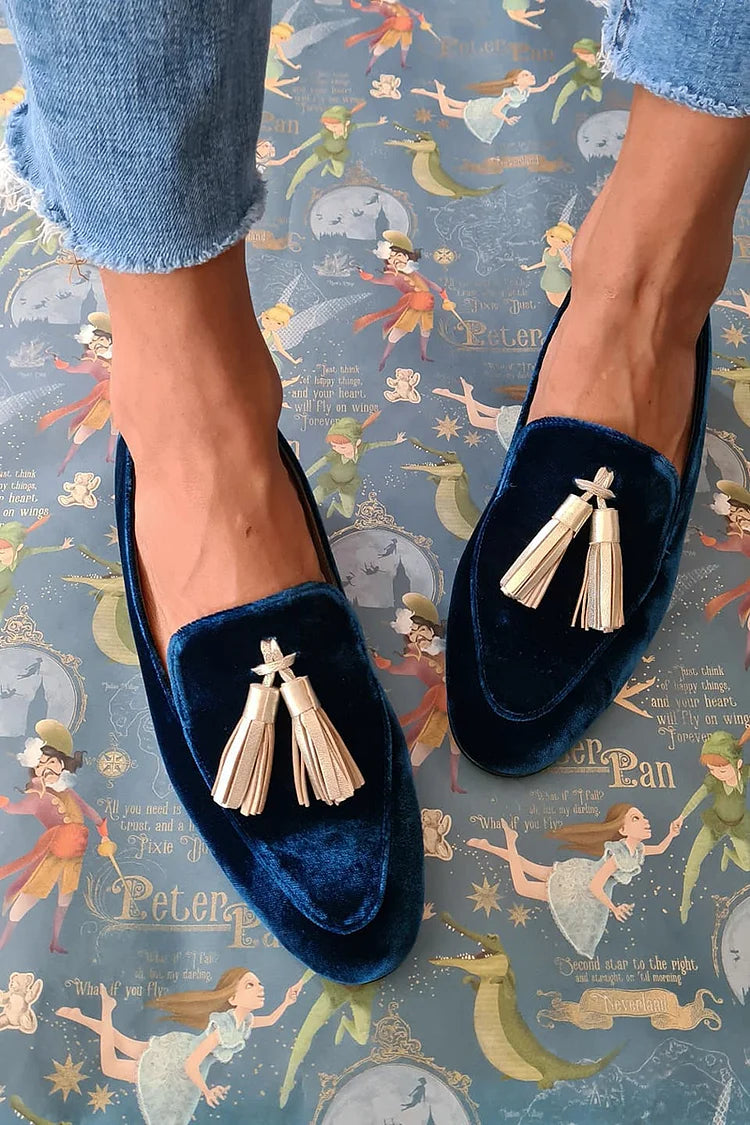 Ylva – Sammetsloafers med guldtofs