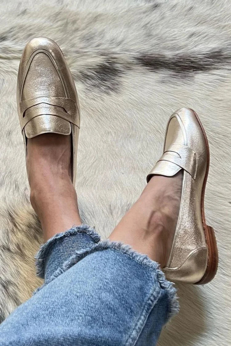 Johanna – Skinande ljusguld loafer