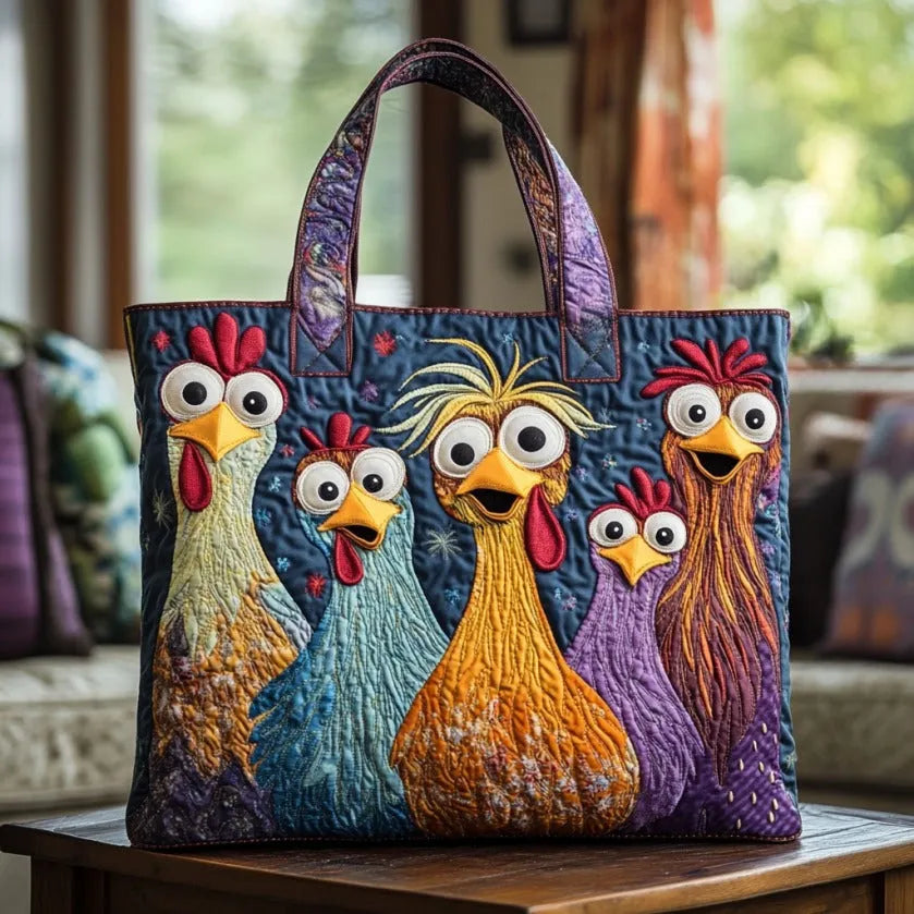 Alva – Handgjord quiltad toteväska med hönor