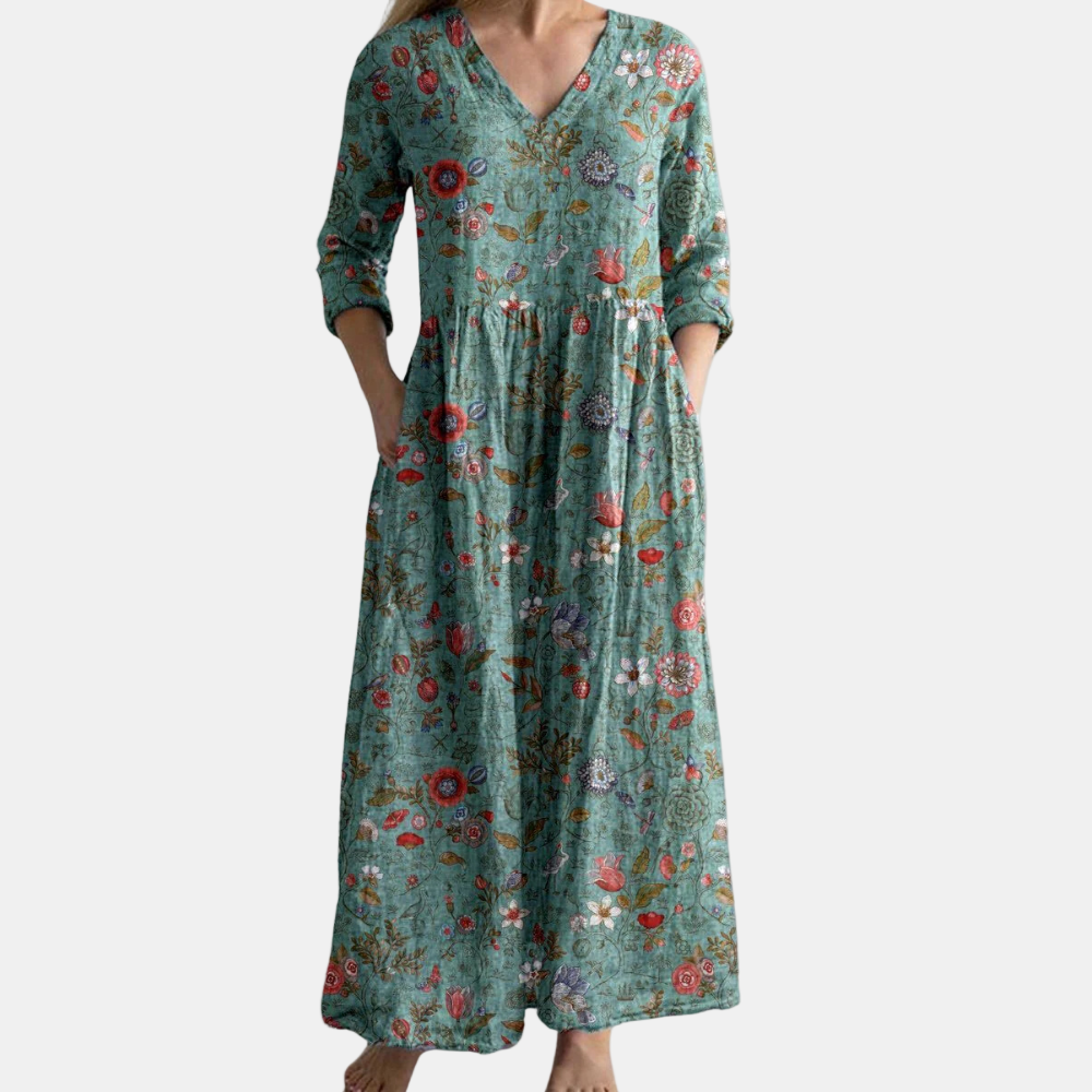 FAYE | MIDI BLOMMIG KLÄNNING MED HALVLÅNG ÄRM