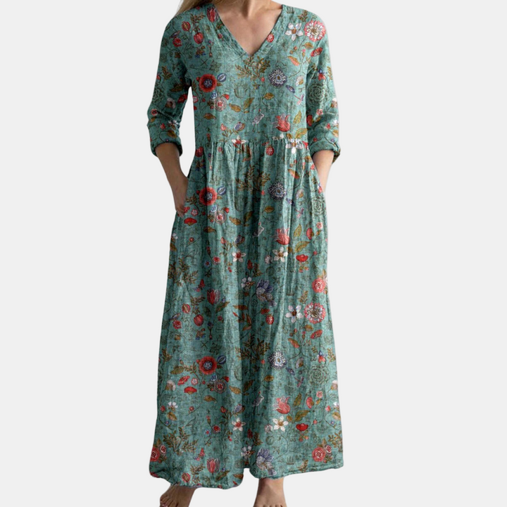 FAYE | MIDI BLOMMIG KLÄNNING MED HALVLÅNG ÄRM