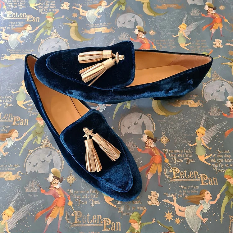 Ylva – Sammetsloafers med guldtofs