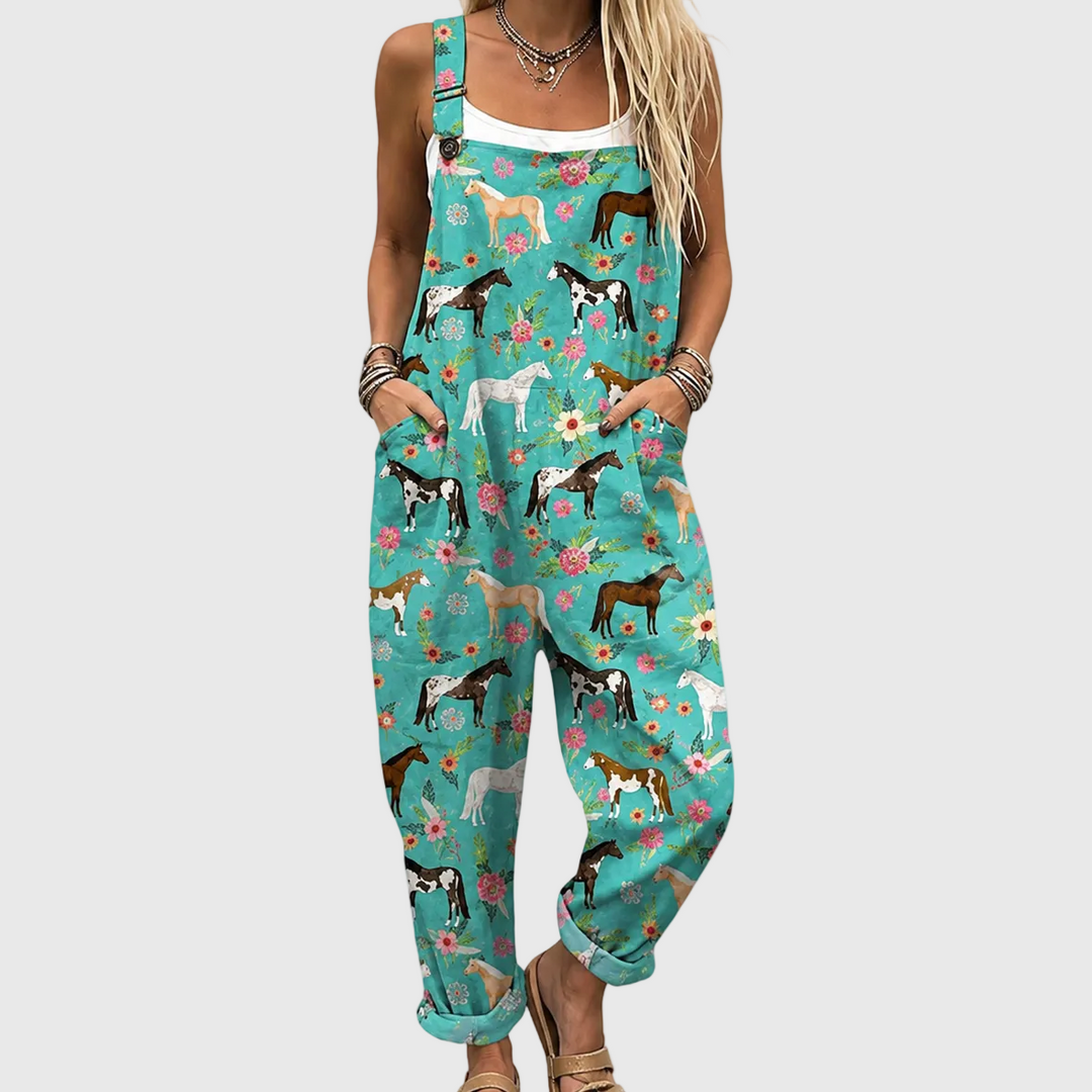 Ylva – Hästmönstrad overall med blommor