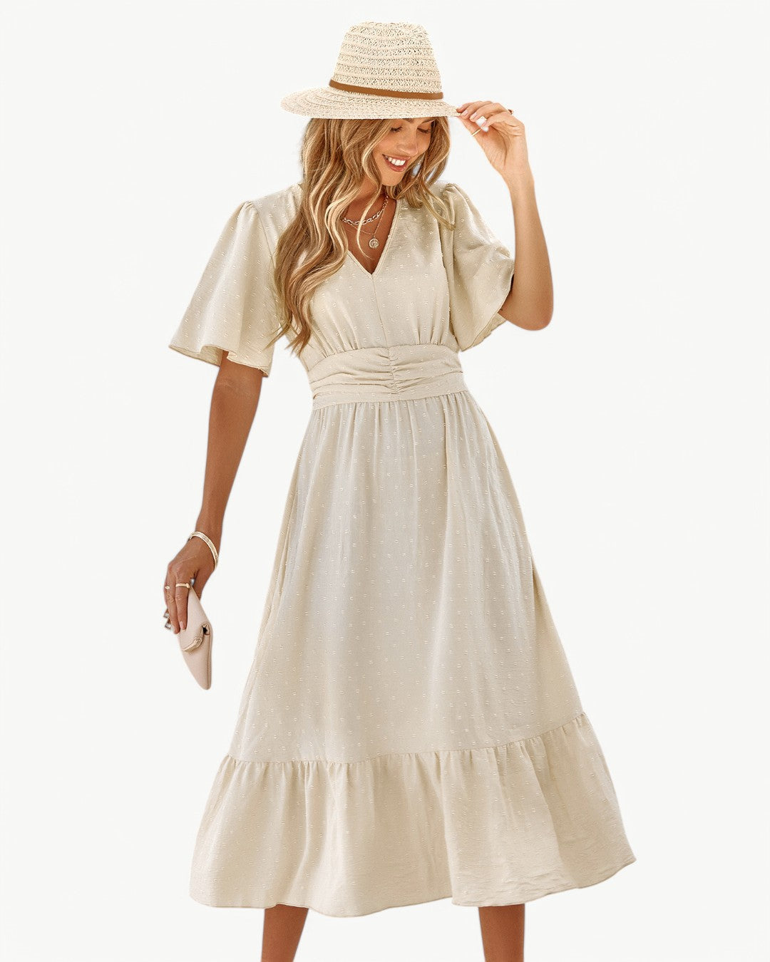 KLARISSE | ELEGANT FLÖDANDE SOMMARKLÄNNING MED V-RINGNING