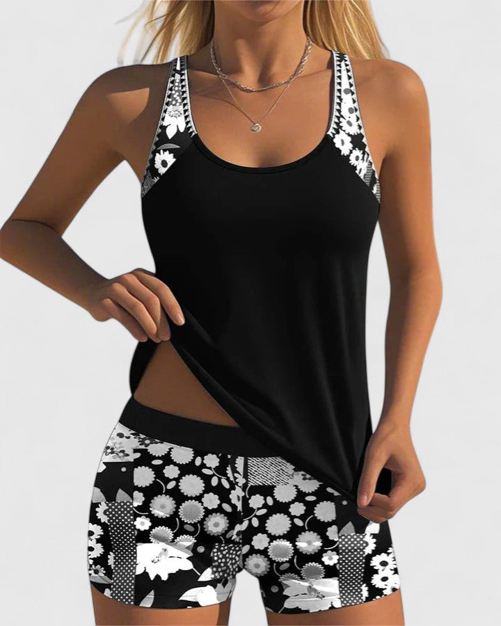 Lilly – Sportig tankini med blommigt mönster