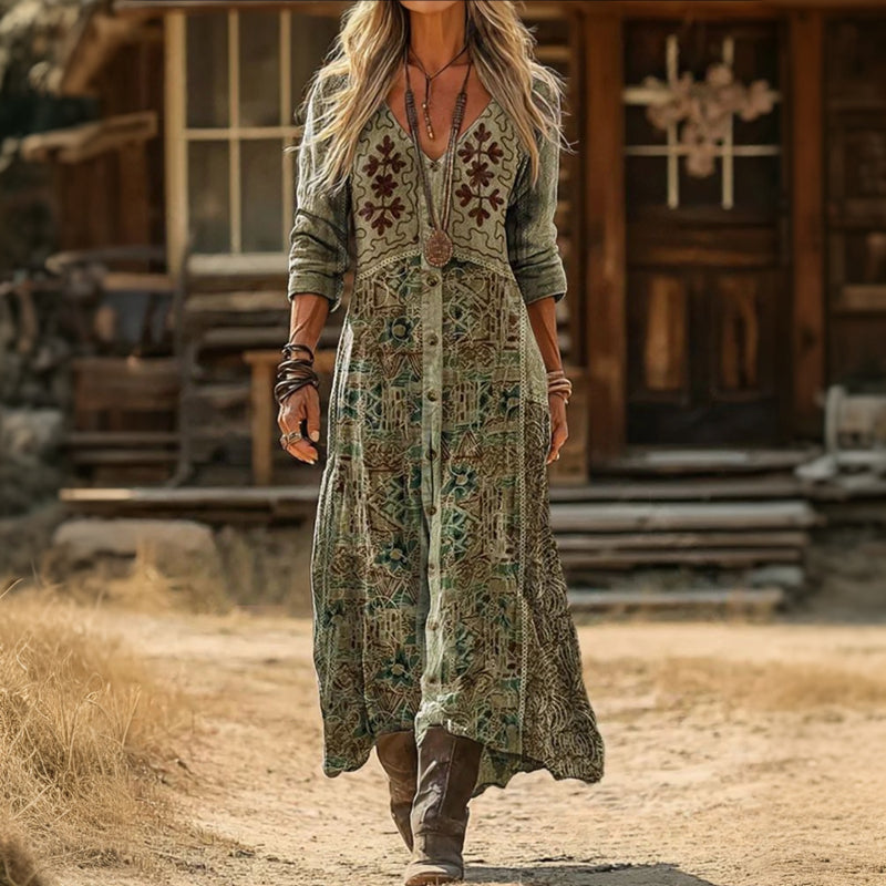 Ragnhild – Lång boho-klänning med broderi