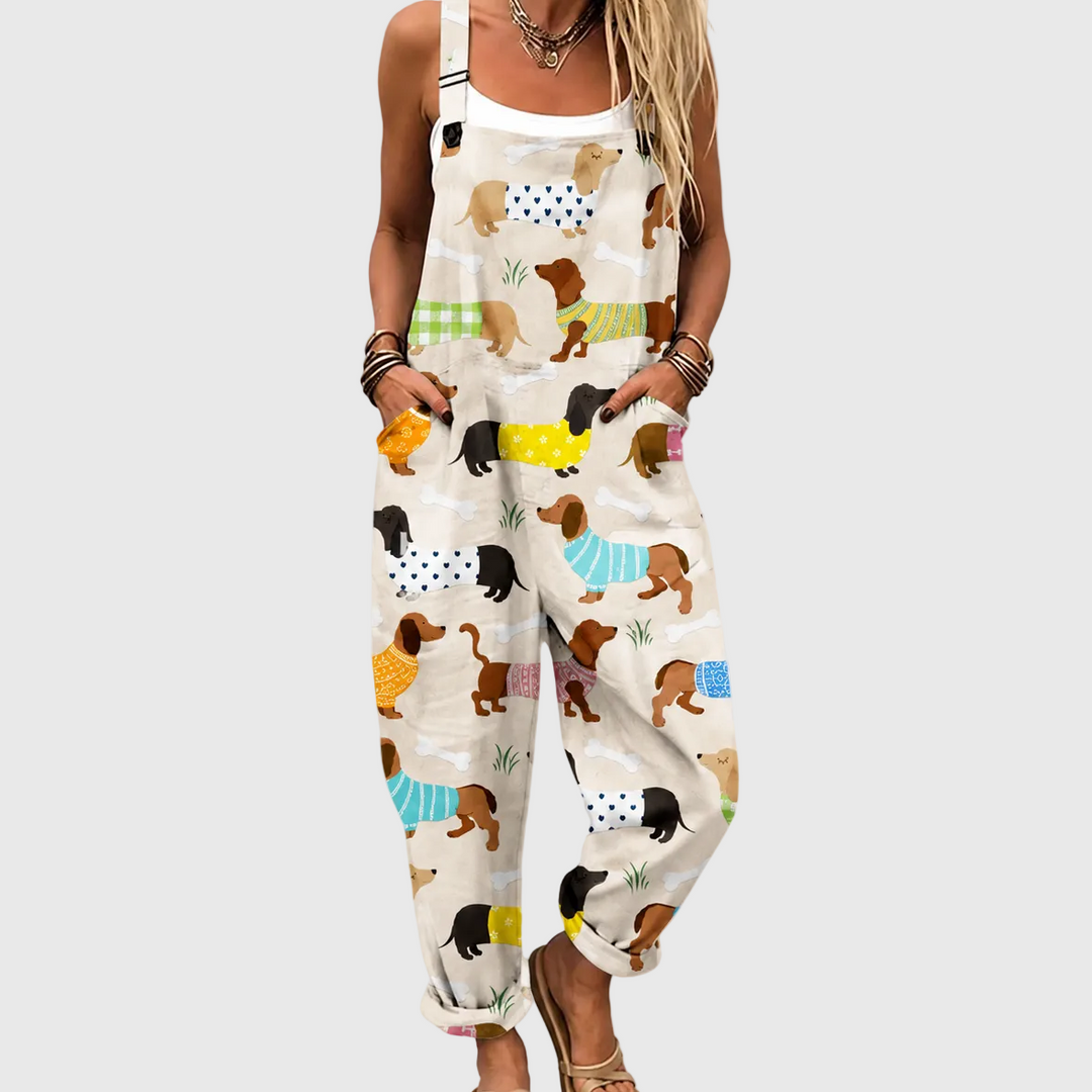 Ragnhild – Ledig jumpsuit med valpprint
