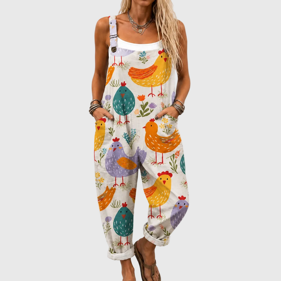 Vendela – Ledig jumpsuit med glatt fågelmönster
