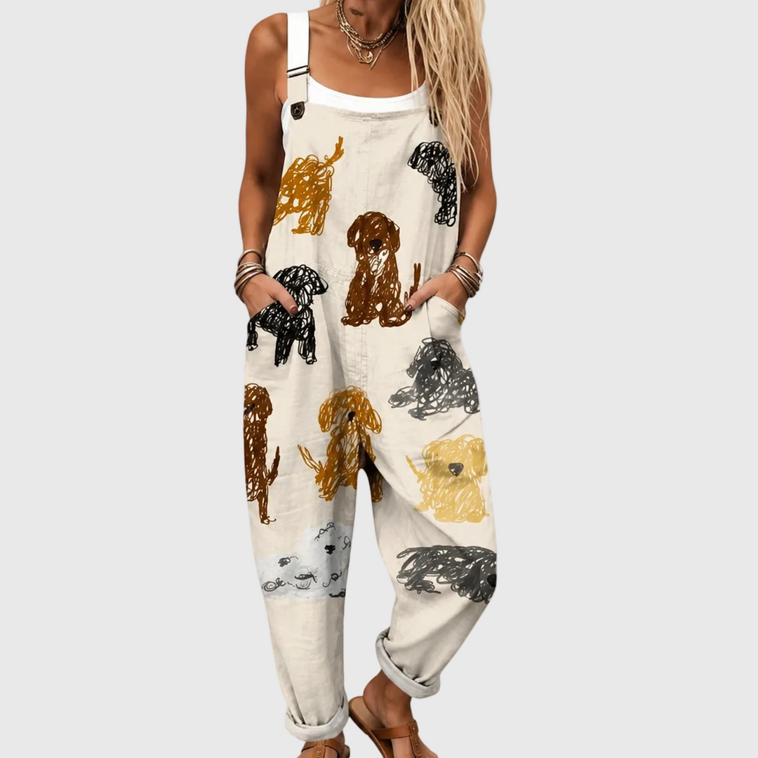 Astrid – Ledig jumpsuit med lekfullt hundmönster