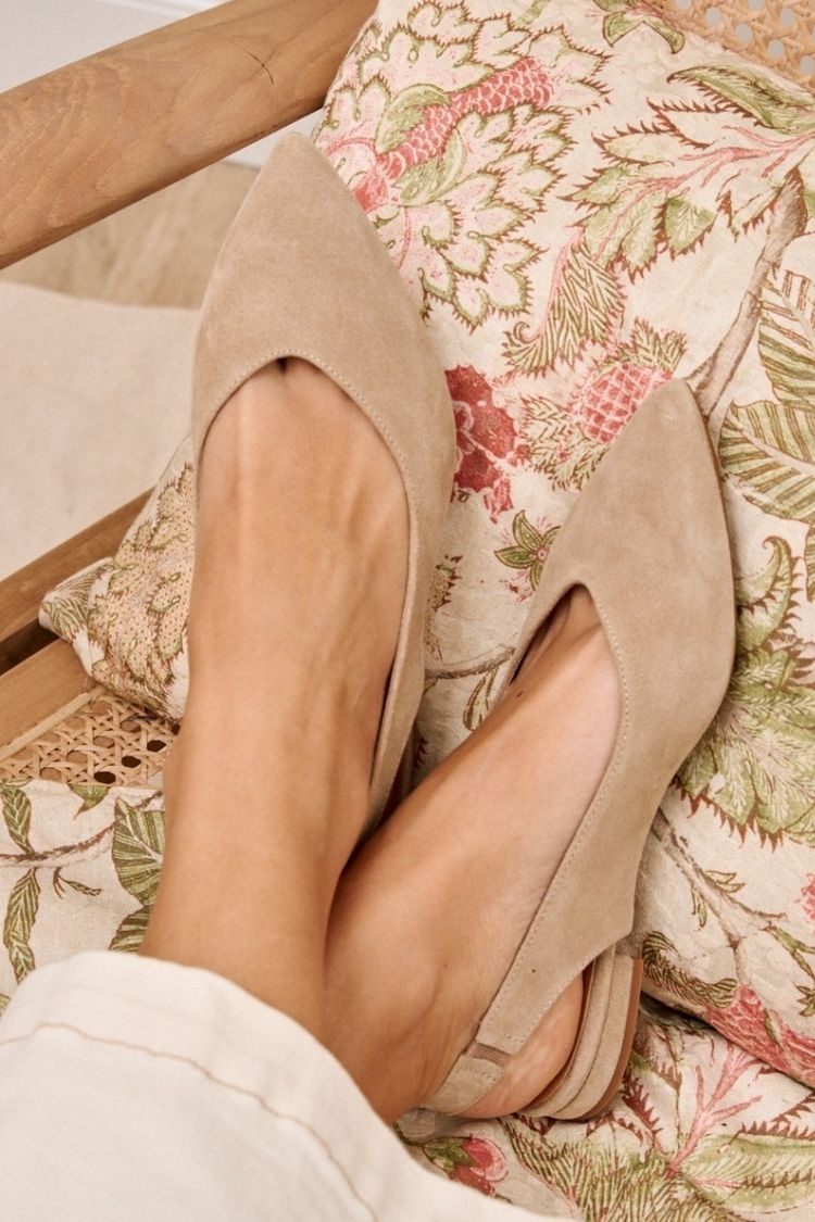 Tilda – Spetsig slingback-balerina i mocka