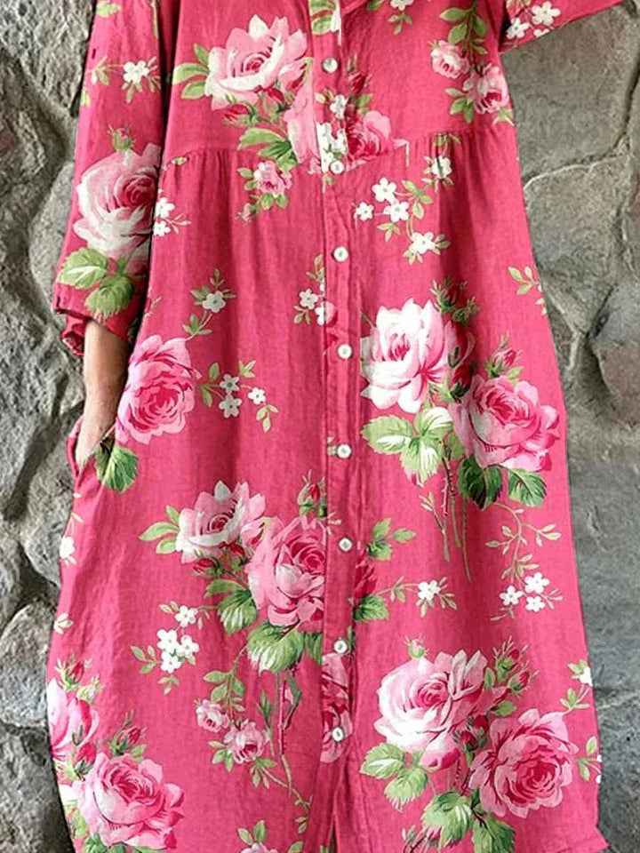 Anita – Blommig skjortklänning med knappar