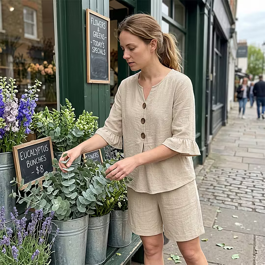 Anneli – Avslappnat linneset med shorts