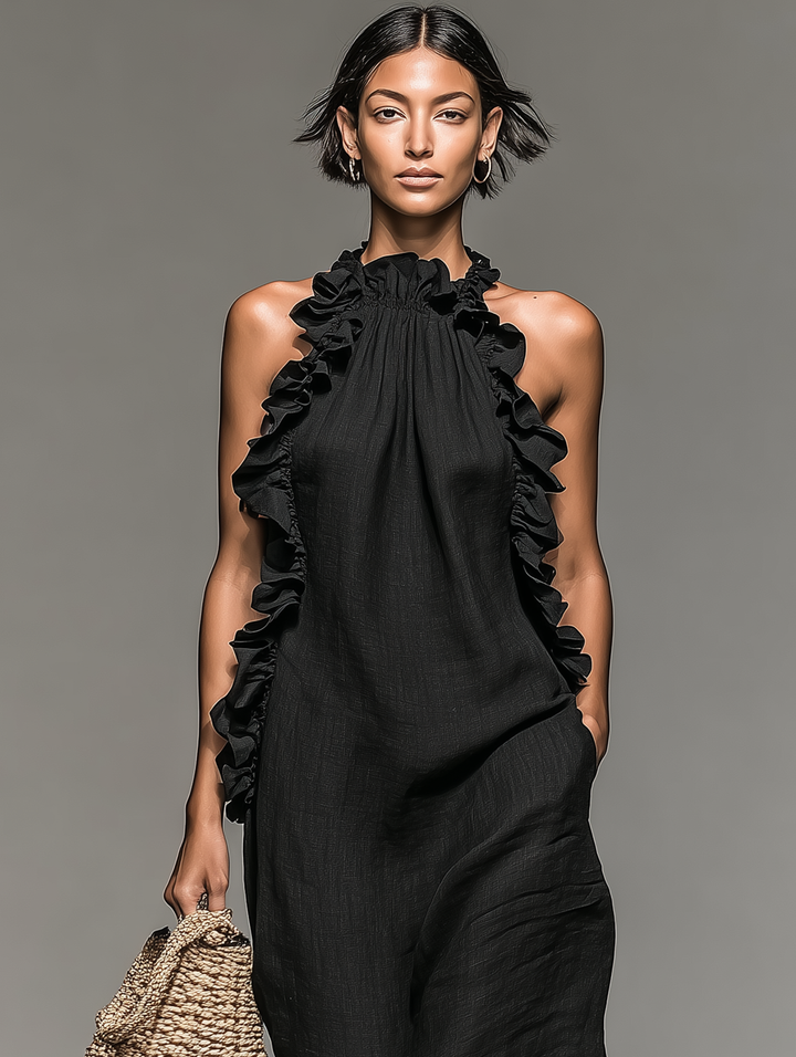 Elsa – Lång maxiklänning med volangdetaljer