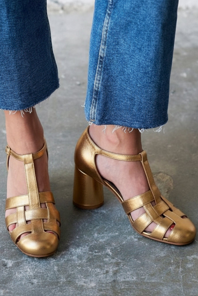 Ida – Flätad retrosandal med blockklack