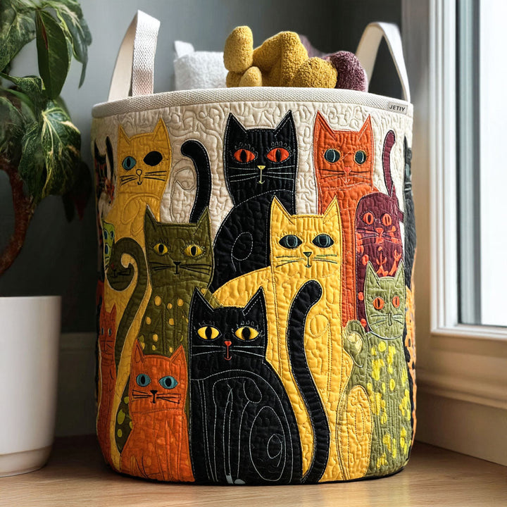 Vendela – Quiltad förvaringskorg med kattmotiv