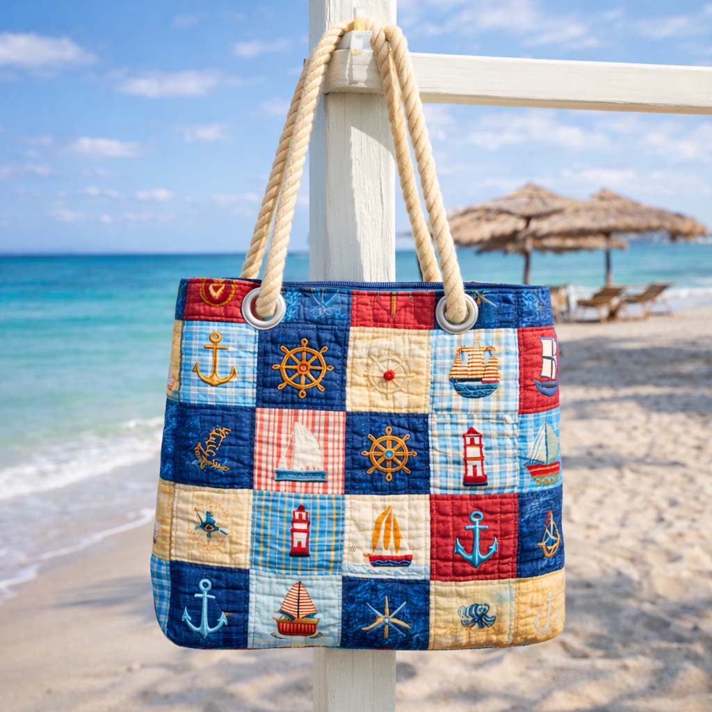 Katarina – Quiltad strandväska med marinemönster