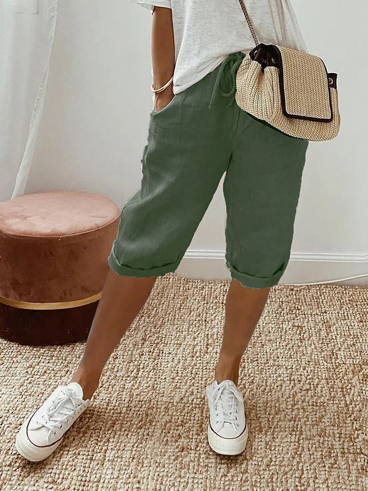 Tilda – Avslappnade linne-shorts med uppvikta ben