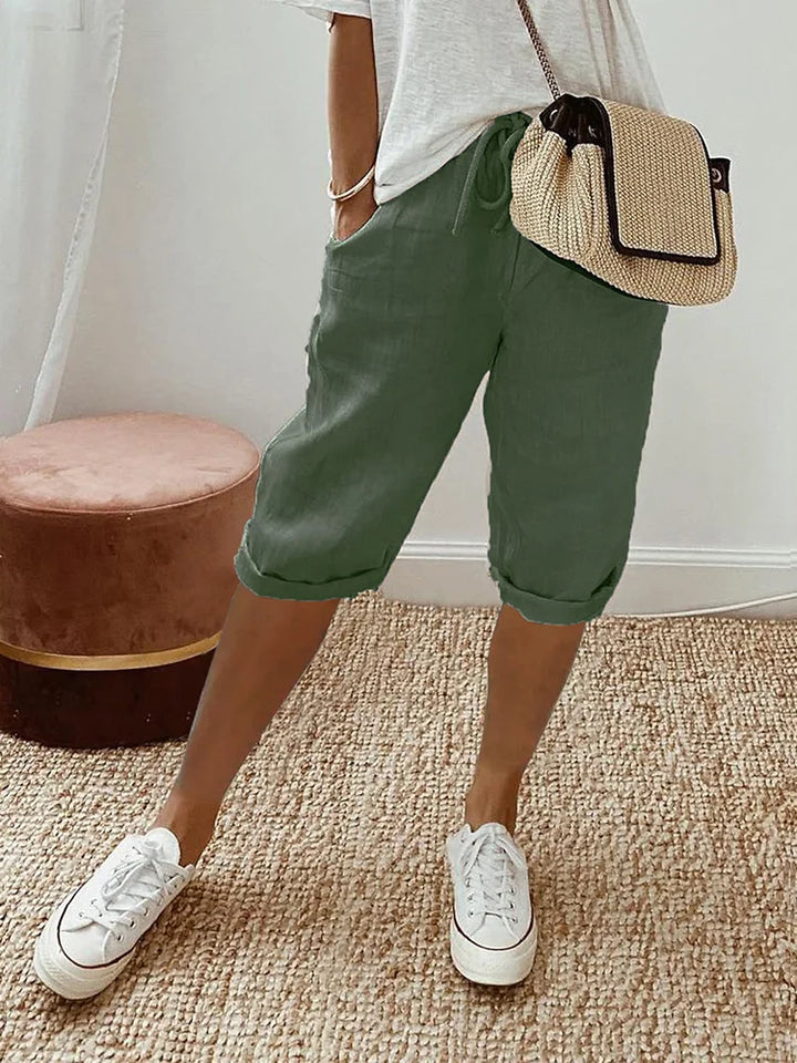 Tilda – Avslappnade linne-shorts med uppvikta ben