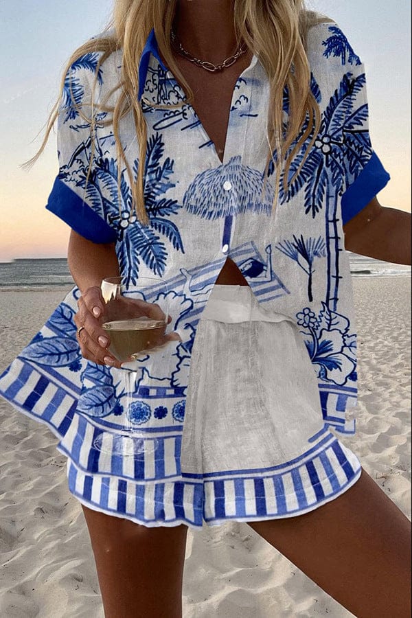 Birgitta – Tropiskt set med skjorta och shorts