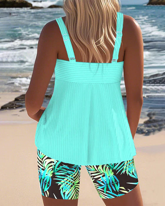 Daphne | Ljus ribbad tankini med shorts