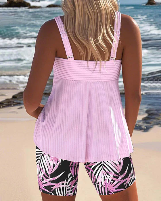 Daphne | Ljus ribbad tankini med shorts
