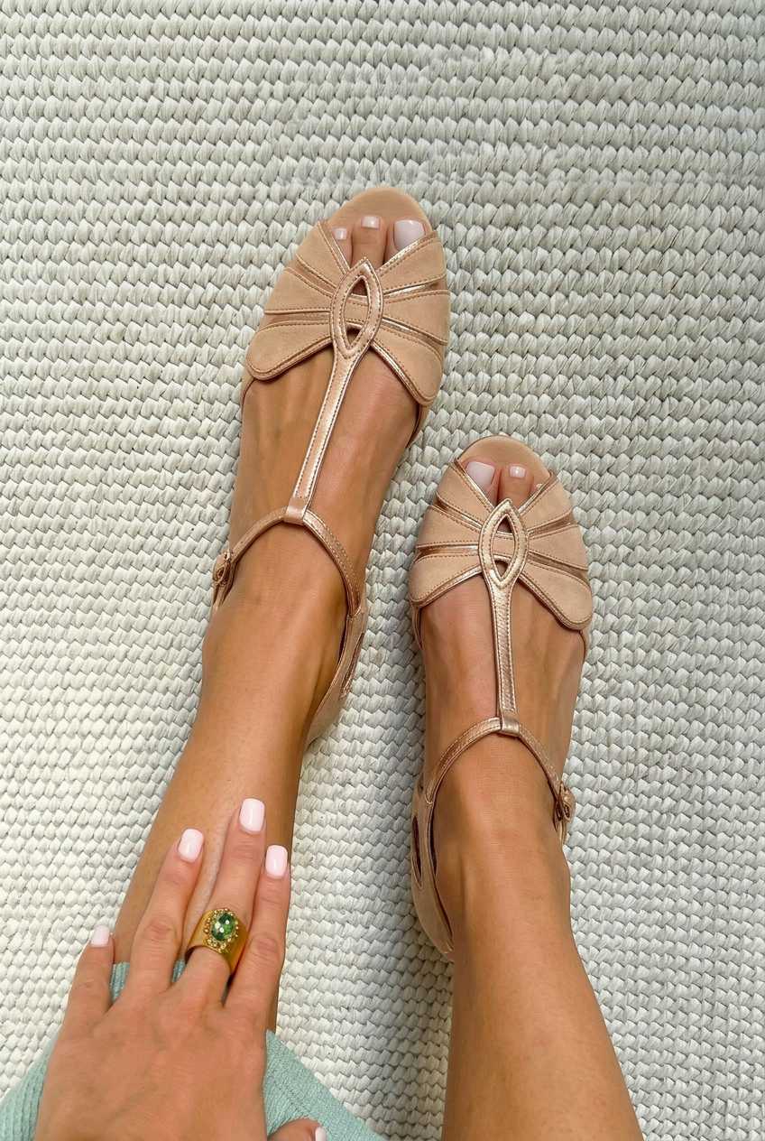Astrid – Retroinspirerade peep toe-sandaler med T-rem