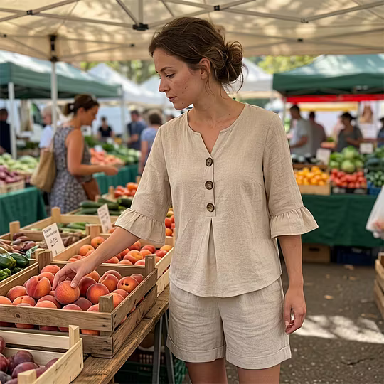 Anneli – Avslappnat linneset med shorts