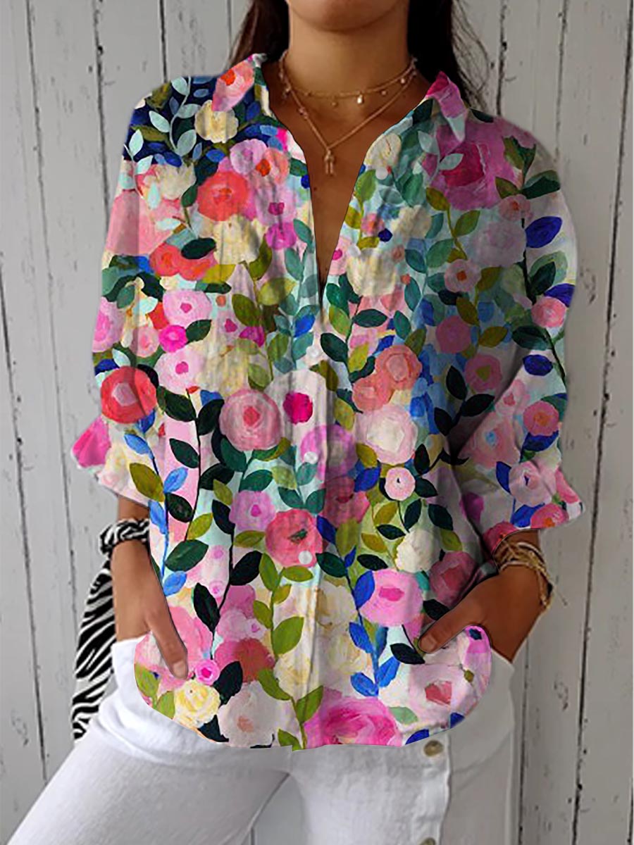 Lovisa – Blommig canvasblus i flera färger
