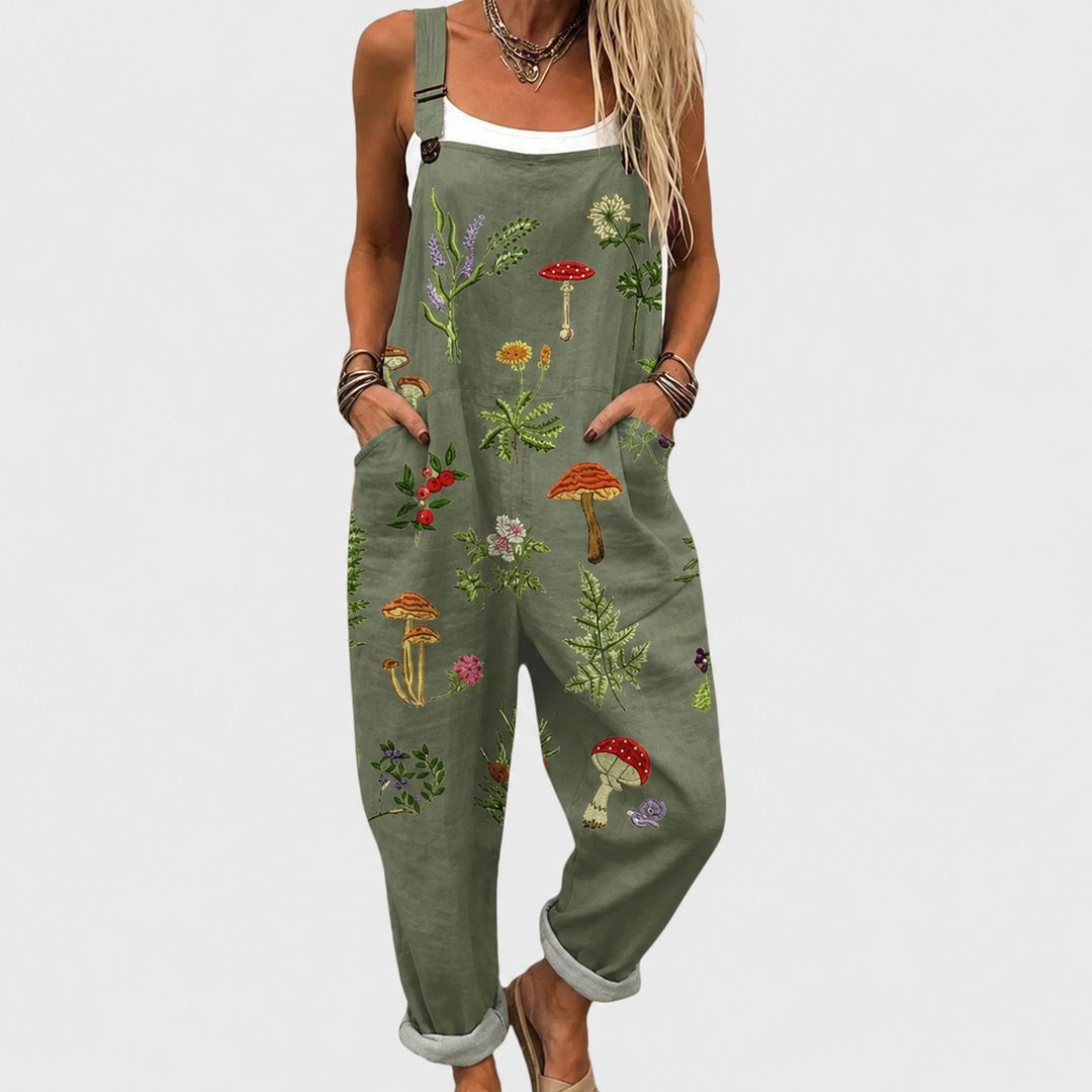 Elsa – Hängseldress med botaniskt mönster
