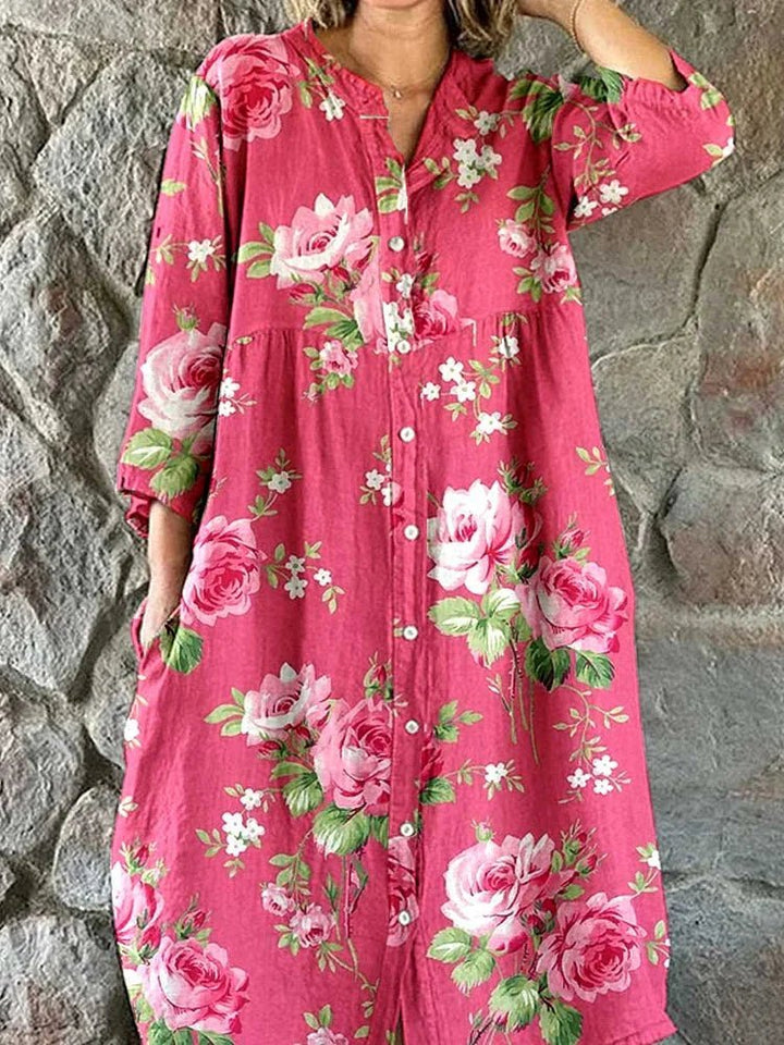 Anita – Blommig skjortklänning med knappar