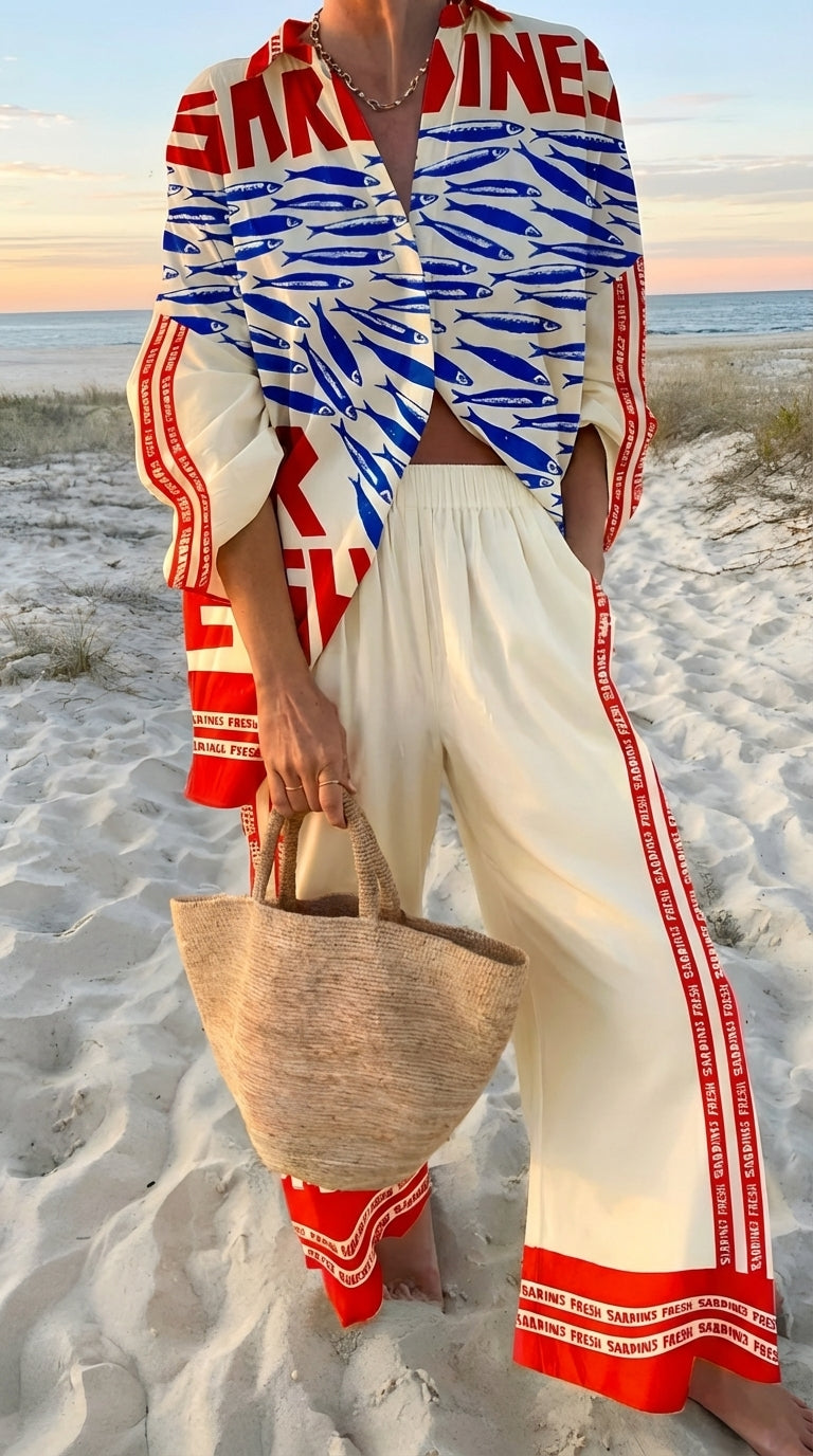 Vivi – Grafiskt strandset med matchande byxor