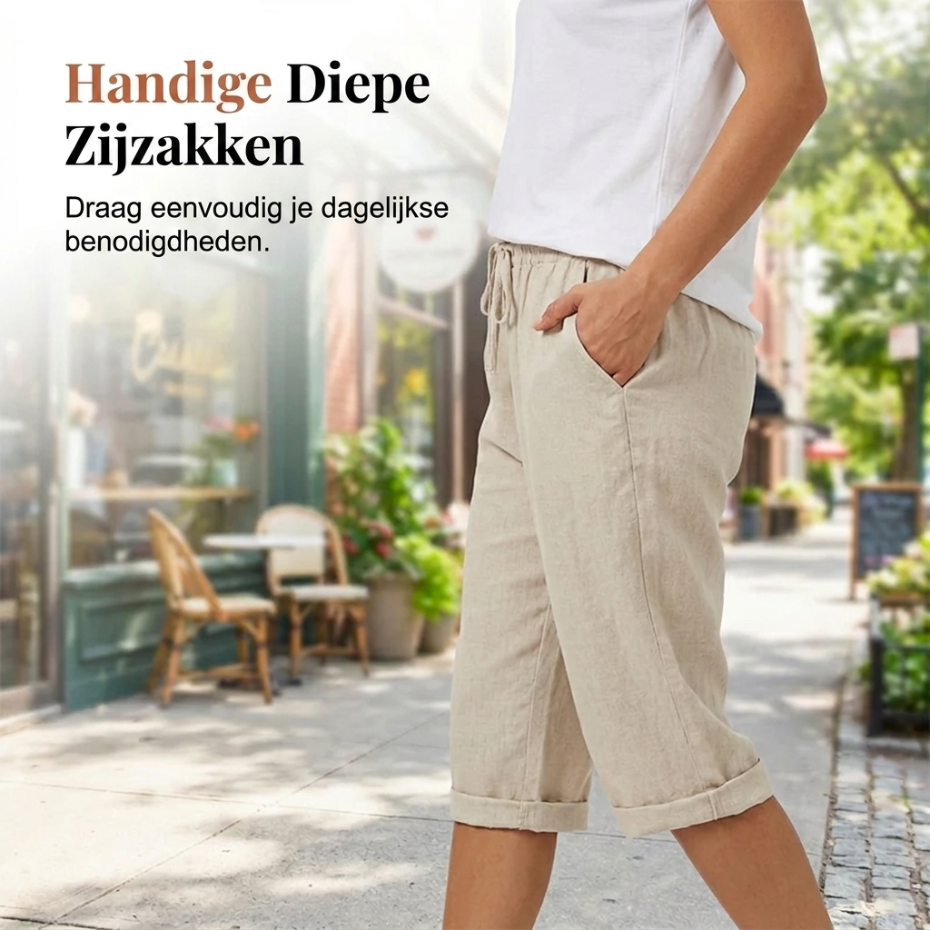 Tilda – Avslappnade linne-shorts med uppvikta ben