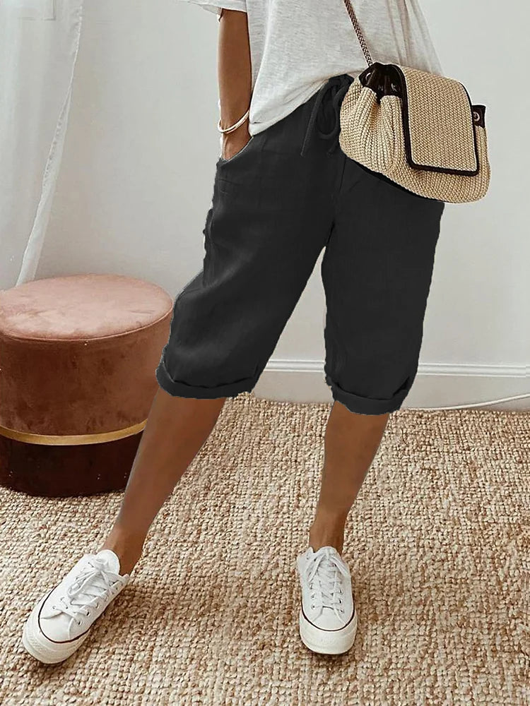Tilda – Avslappnade linne-shorts med uppvikta ben